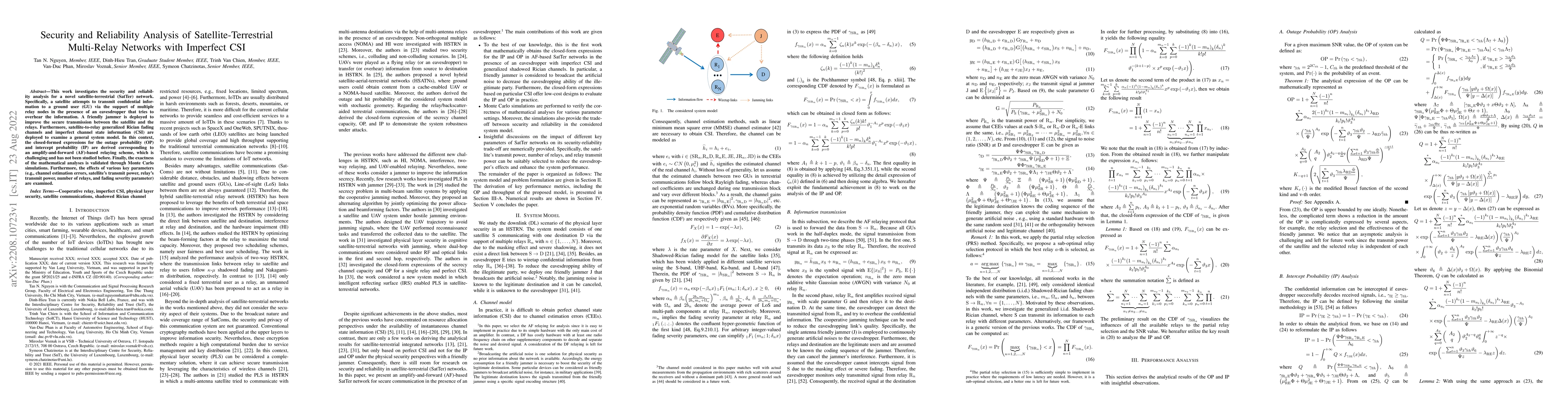 Thumbnail for Security and Reliability Analysis of Satellite-Terrestrial Multi-Relay
  Networks with Imperfect CSI