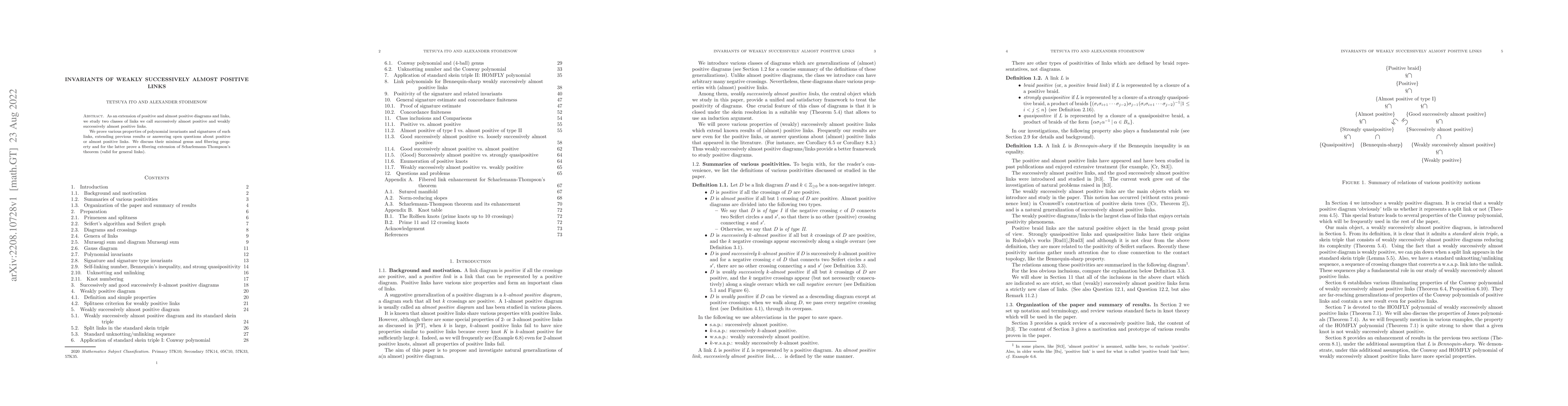 Thumbnail for Invariants of weakly successively almost positive links