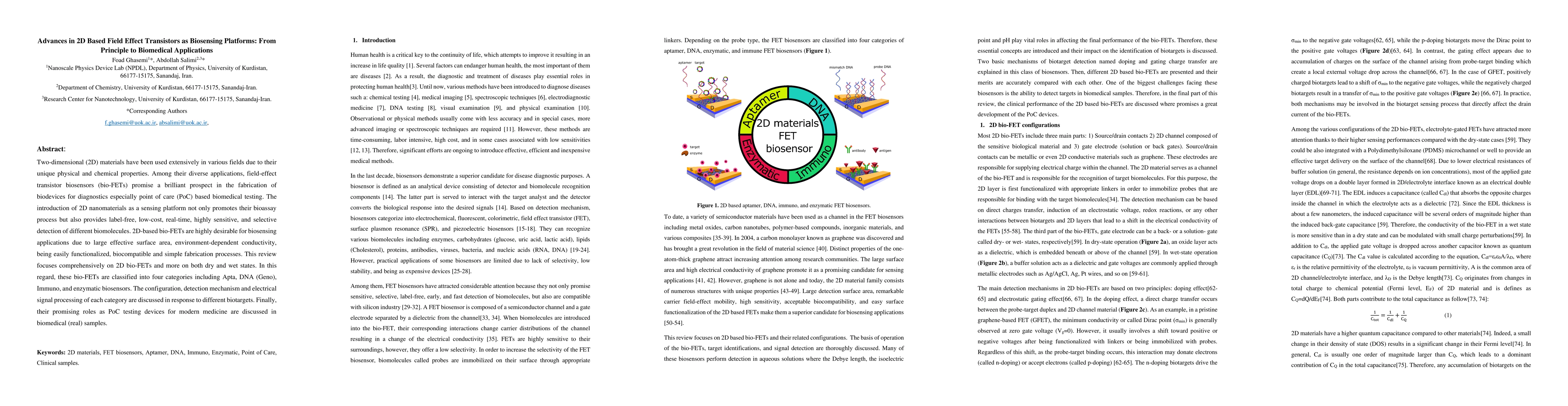 Thumbnail for Advances in 2D Based Field Effect Transistors as Biosensing Platforms:
  From Principle to Biomedical Applications