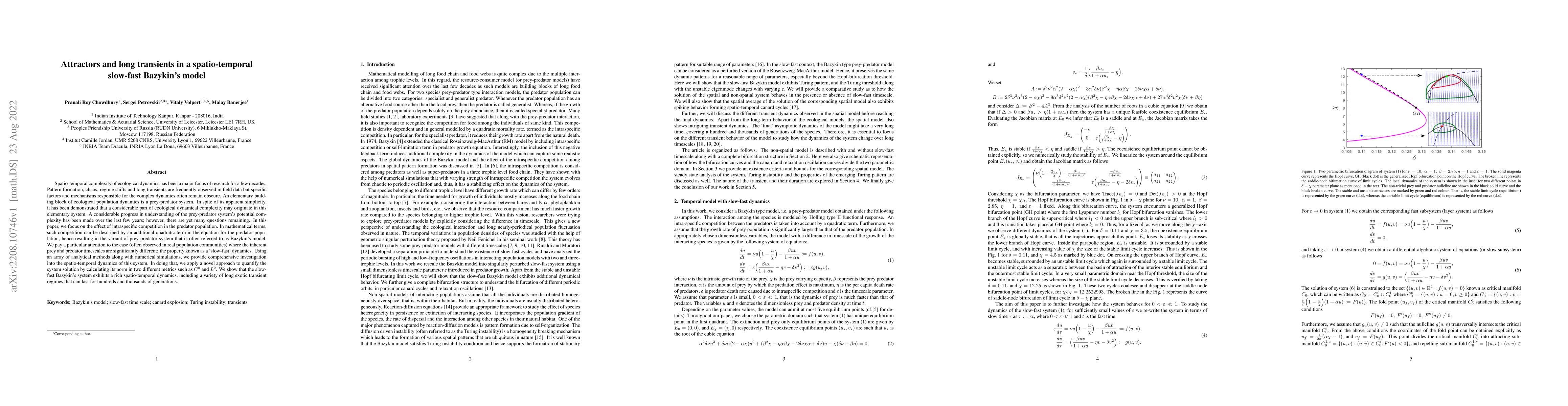 Thumbnail for Attractors and long transients in a spatio-temporal slow-fast Bazykin's
  model