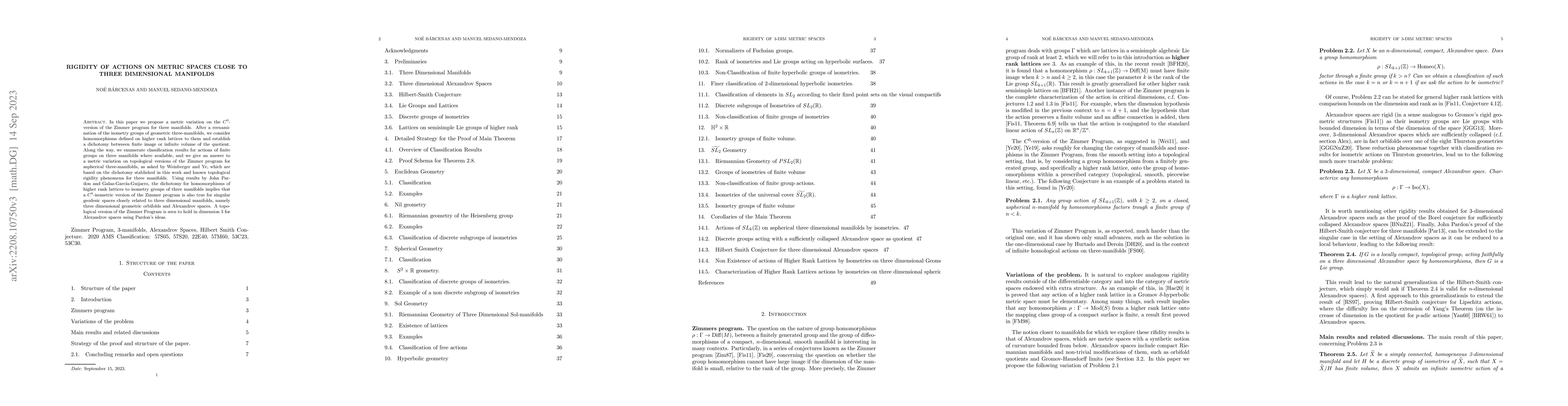 Thumbnail for Rigidity of actions on metric spaces close to three dimensional
  manifolds