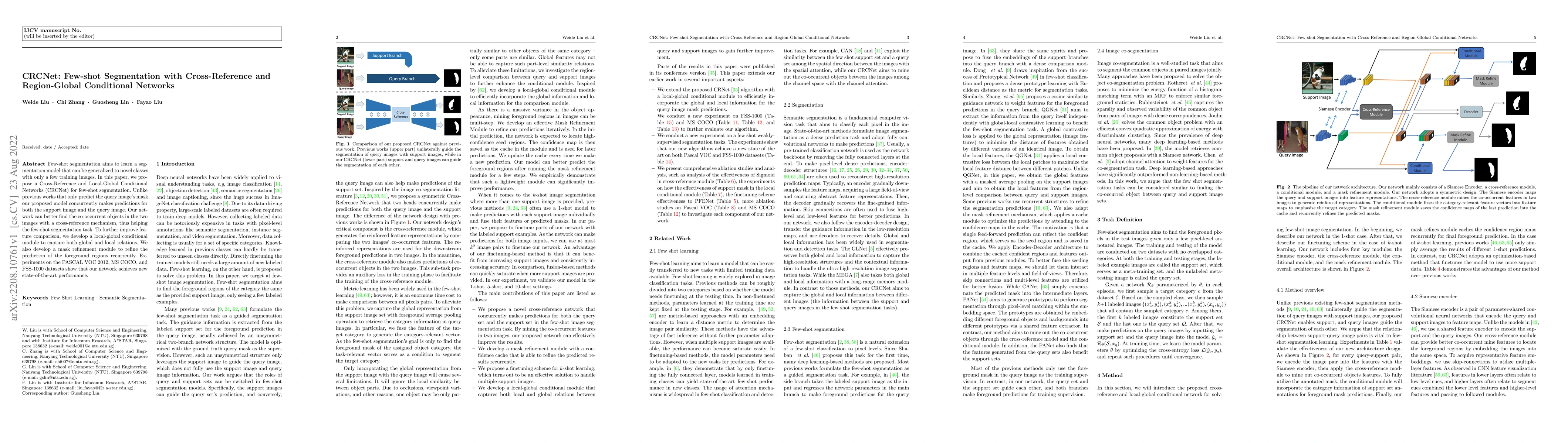 Thumbnail for CRCNet: Few-shot Segmentation with Cross-Reference and Region-Global
  Conditional Networks