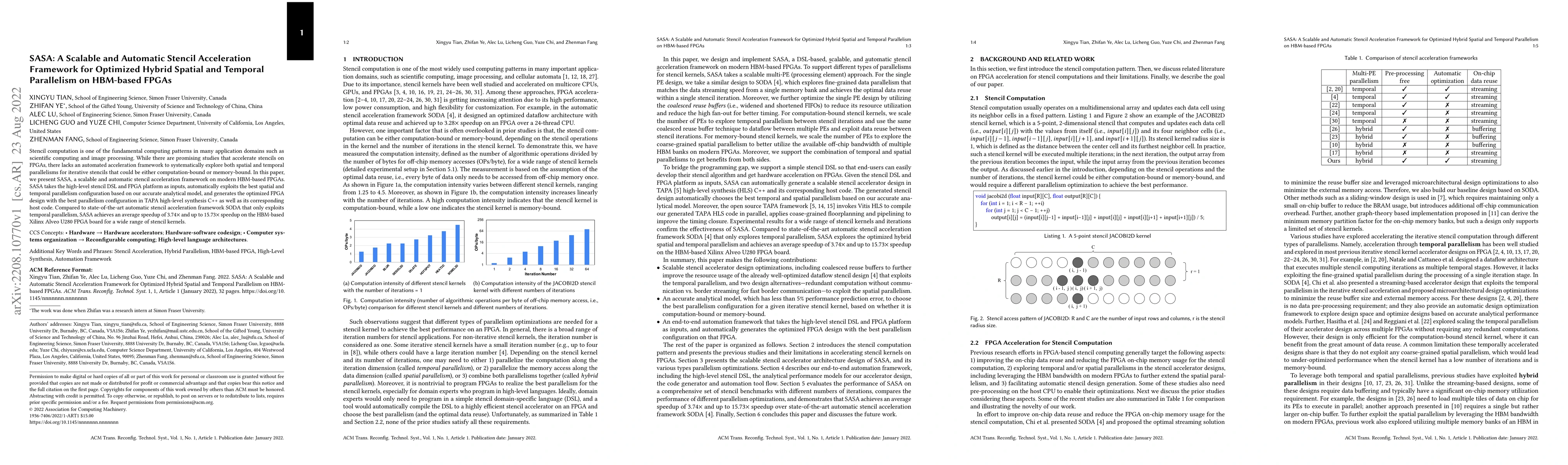 Thumbnail for SASA: A Scalable and Automatic Stencil Acceleration Framework for
  Optimized Hybrid Spatial and Temporal Parallelism on HBM-based FPGAs