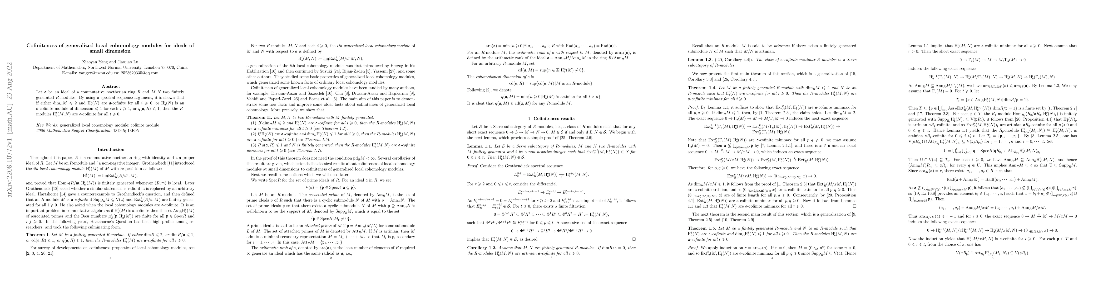 Thumbnail for Cofiniteness of generalized local cohomology modules for ideals of small
  dimension