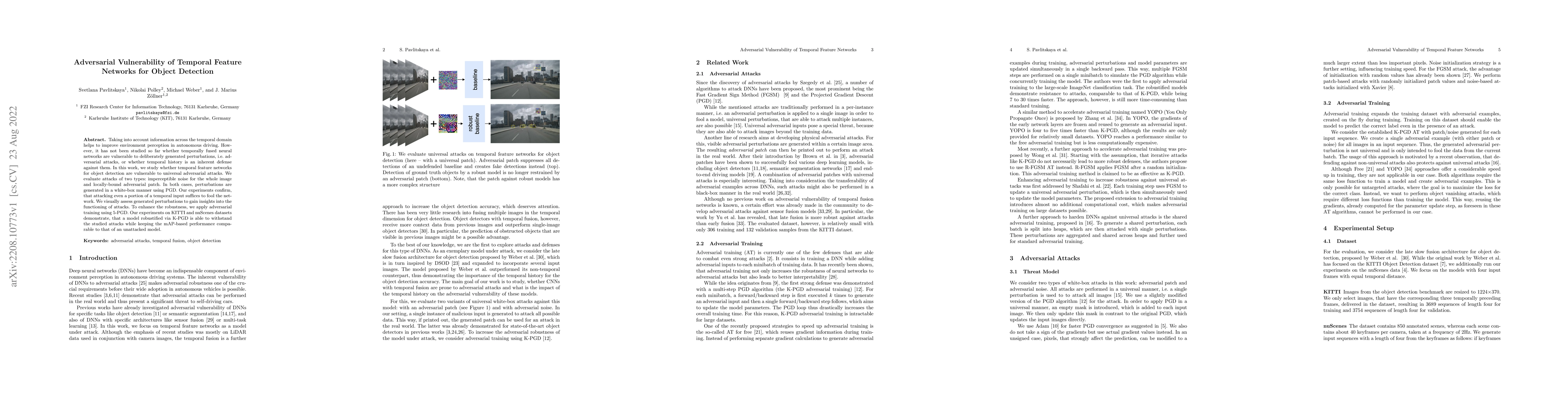 Thumbnail for Adversarial Vulnerability of Temporal Feature Networks for Object
  Detection