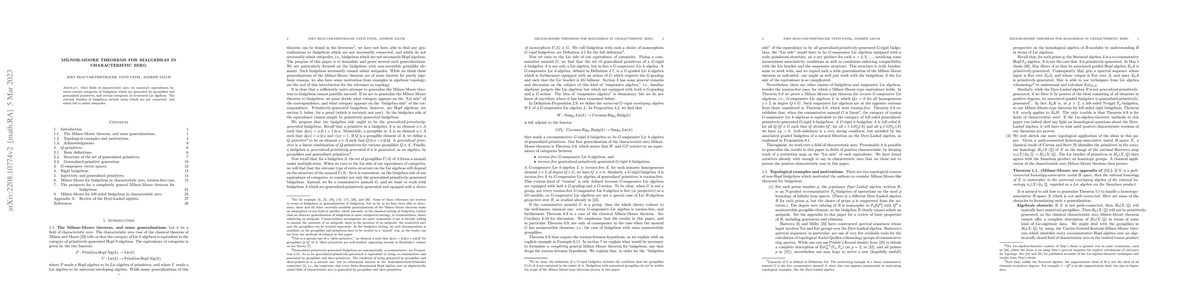 Thumbnail for Milnor-Moore theorems for bialgebras in characteristic zero