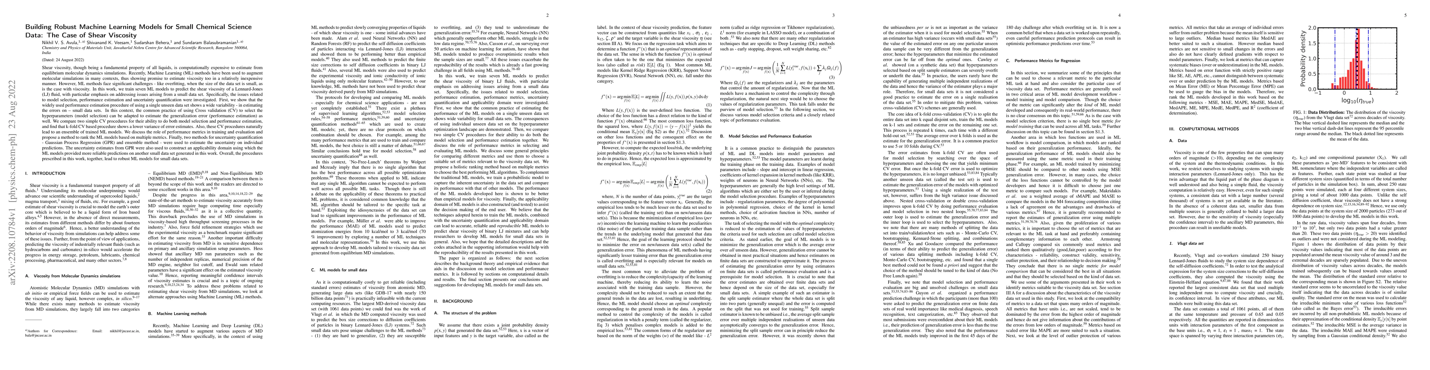 Thumbnail for Building Robust Machine Learning Models for Small Chemical Science Data:
  The Case of Shear Viscosity