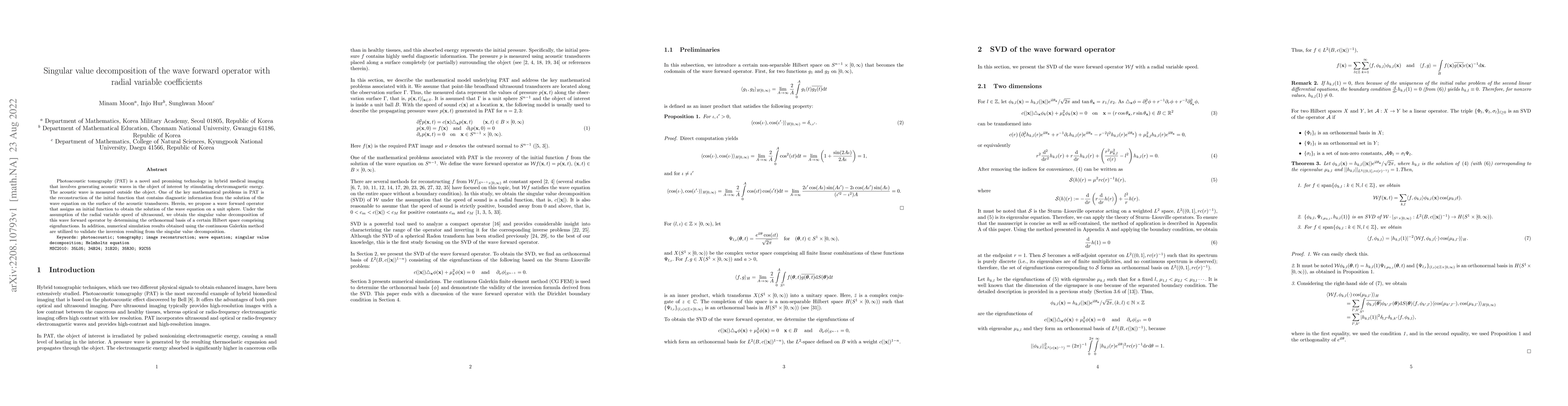 Thumbnail for Singular value decomposition of the wave forward operator with radial
  variable coefficients