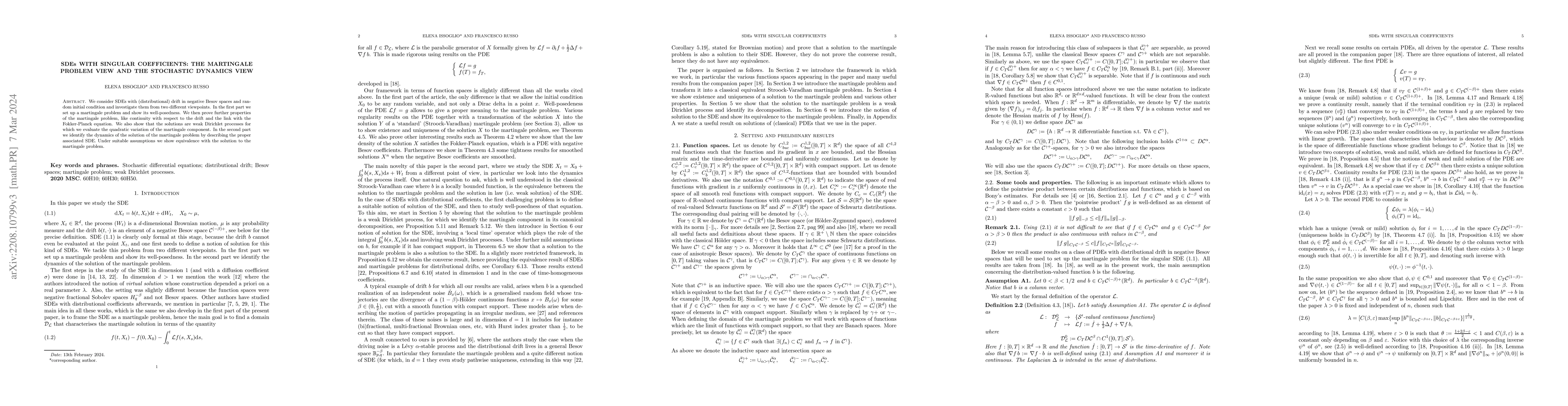 Thumbnail for SDEs with singular coefficients: The martingale problem view and the
  stochastic dynamics view
