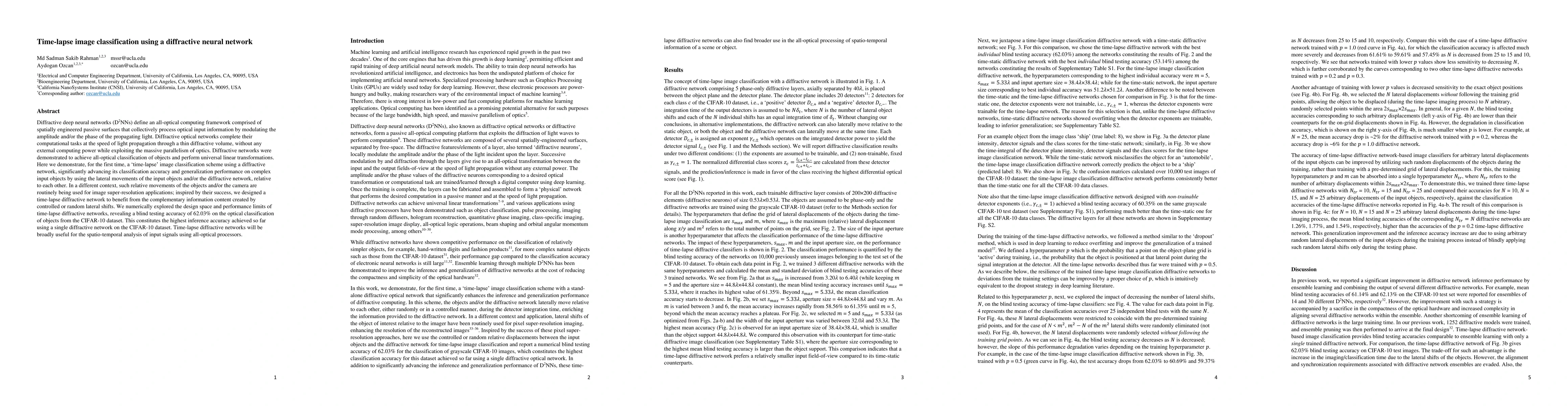 Thumbnail for Time-lapse image classification using a diffractive neural network