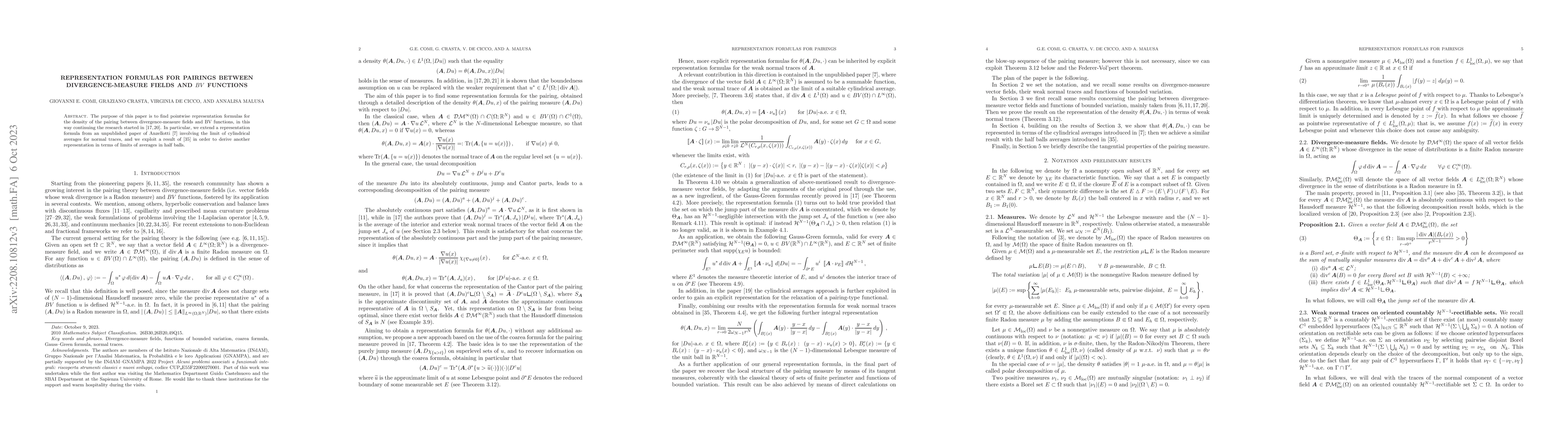 Thumbnail for Representation formulas for pairings between divergence-measure fields
  and $BV$ functions