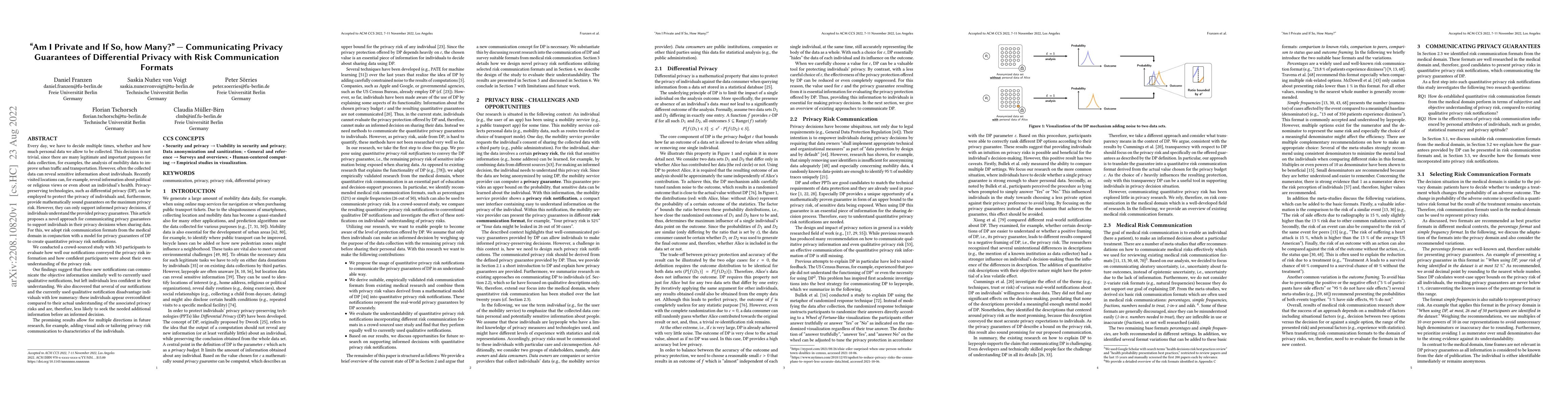 Thumbnail for "Am I Private and If So, how Many?" - Communicating Privacy Guarantees
  of Differential Privacy with Risk Communication Formats