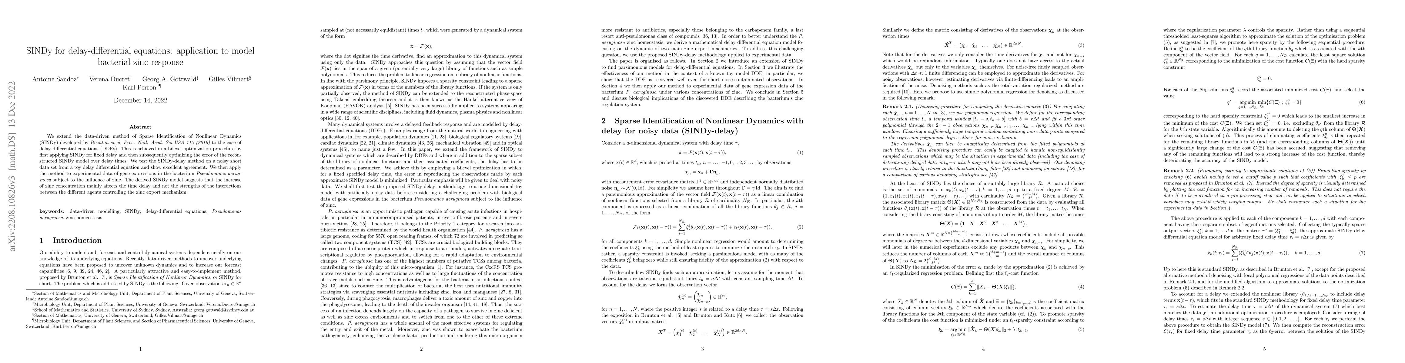 Thumbnail for SINDy for delay-differential equations: application to model bacterial
  zinc response