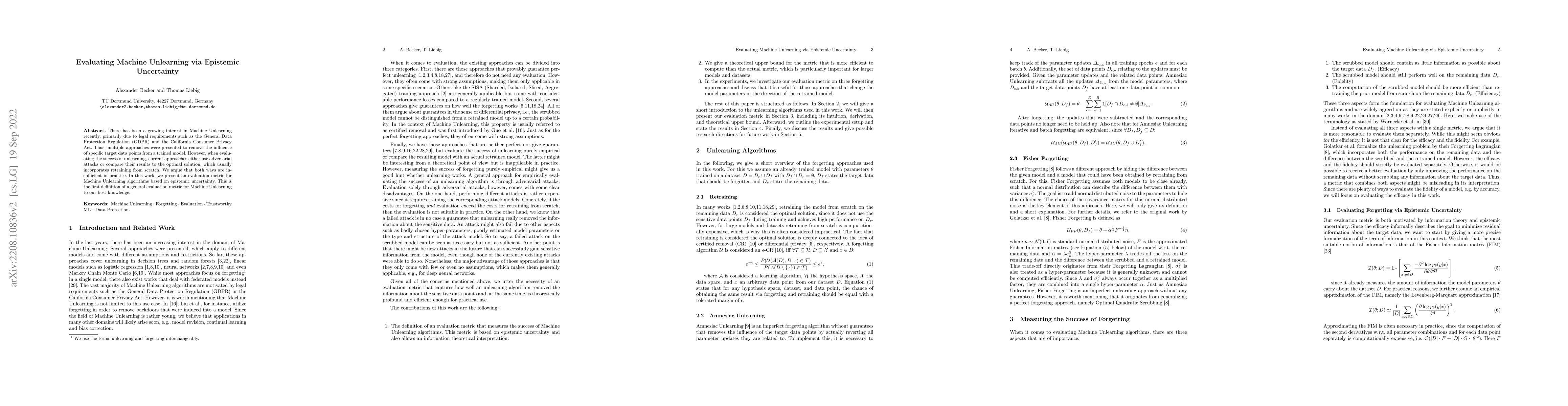 Thumbnail for Evaluating Machine Unlearning via Epistemic Uncertainty