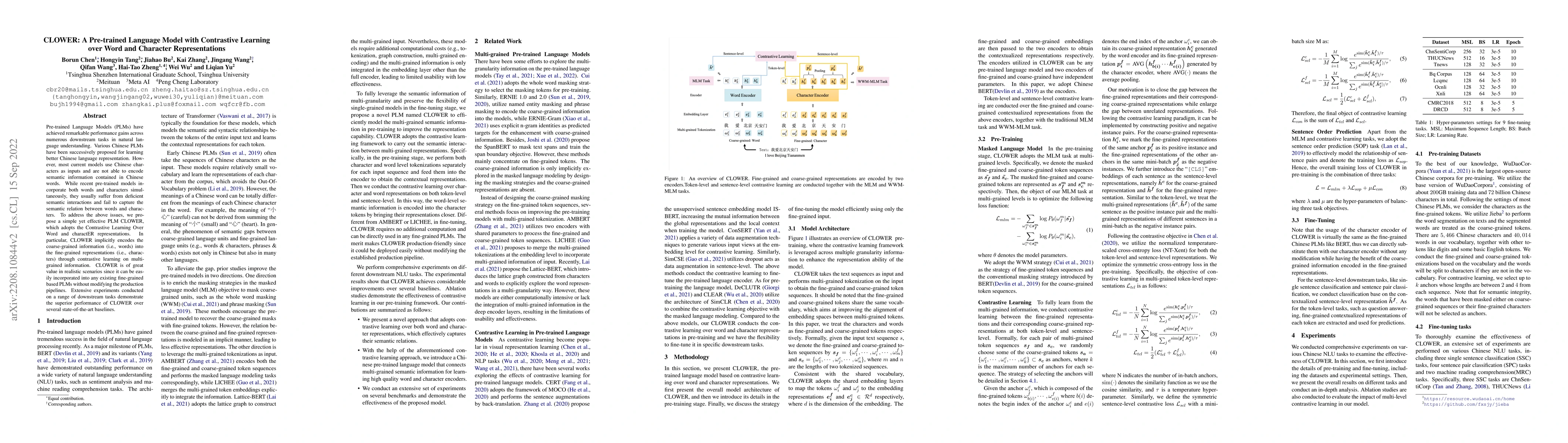Thumbnail for CLOWER: A Pre-trained Language Model with Contrastive Learning over Word
  and Character Representations