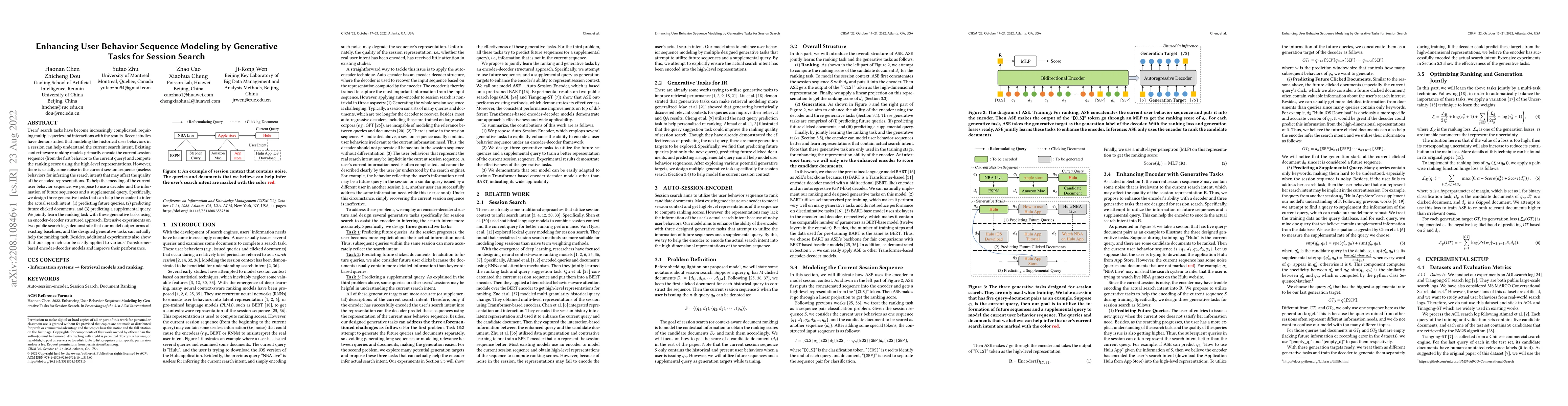 Thumbnail for Enhancing User Behavior Sequence Modeling by Generative Tasks for
  Session Search