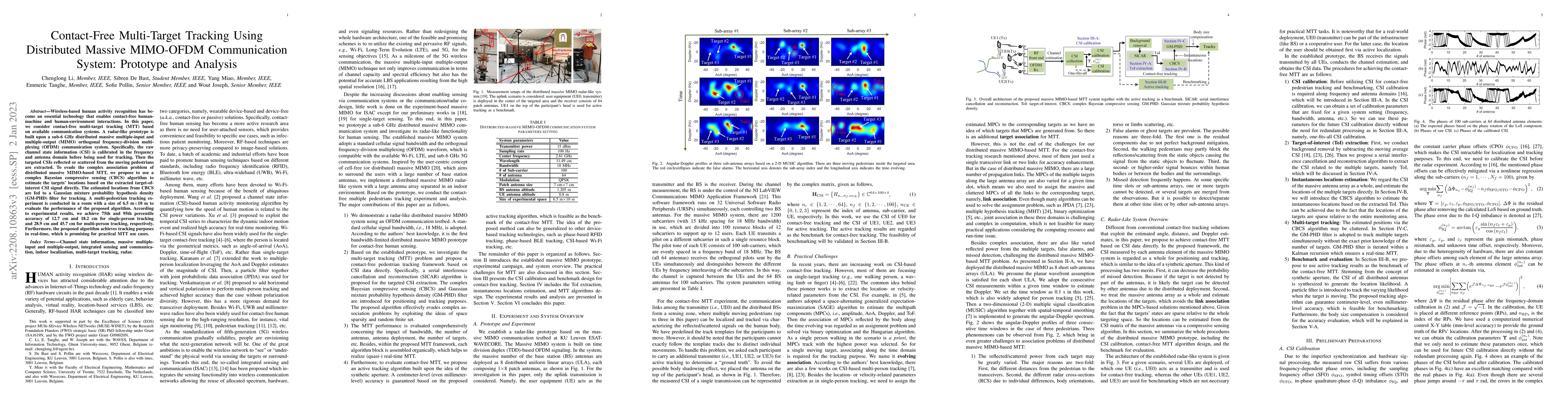 Thumbnail for Contact-Free Multi-Target Tracking Using Distributed Massive MIMO-OFDM
  Communication System: Prototype and Analysis