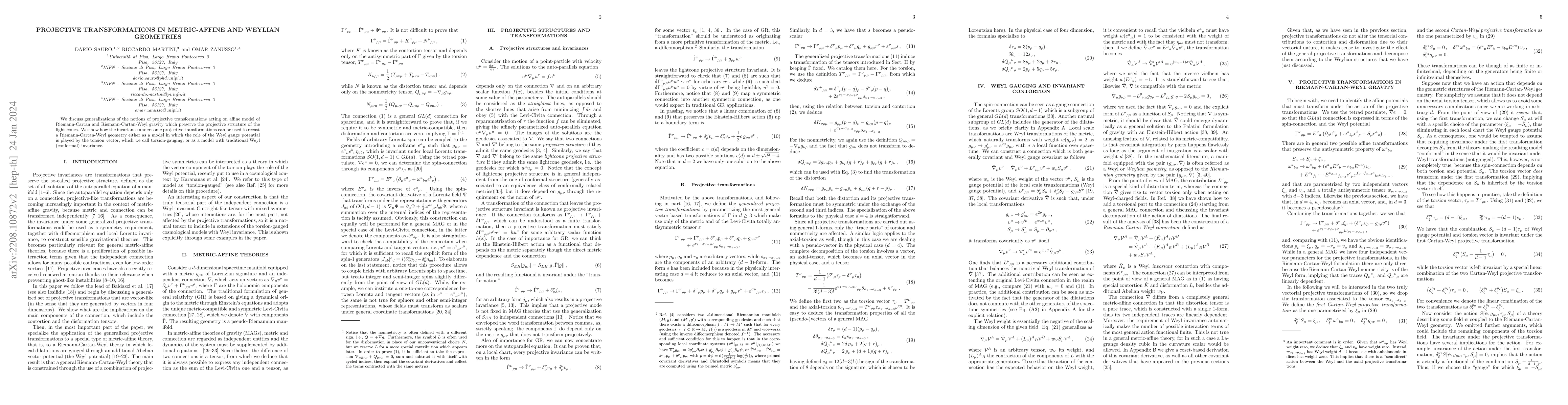 Thumbnail for Projective transformations in metric-affine and Weylian geometries