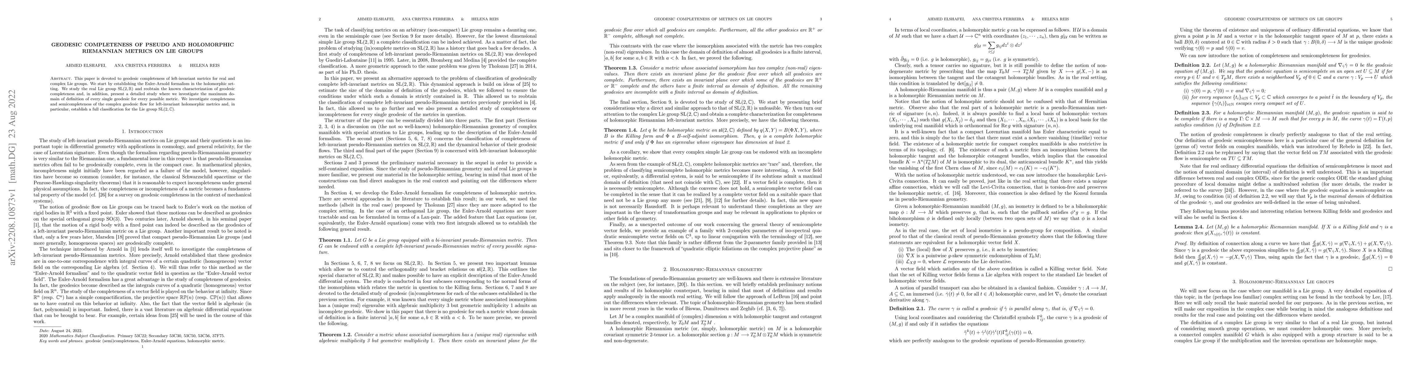 Thumbnail for Geodesic completeness of pseudo and holomorphic Riemannian metrics on
  Lie groups