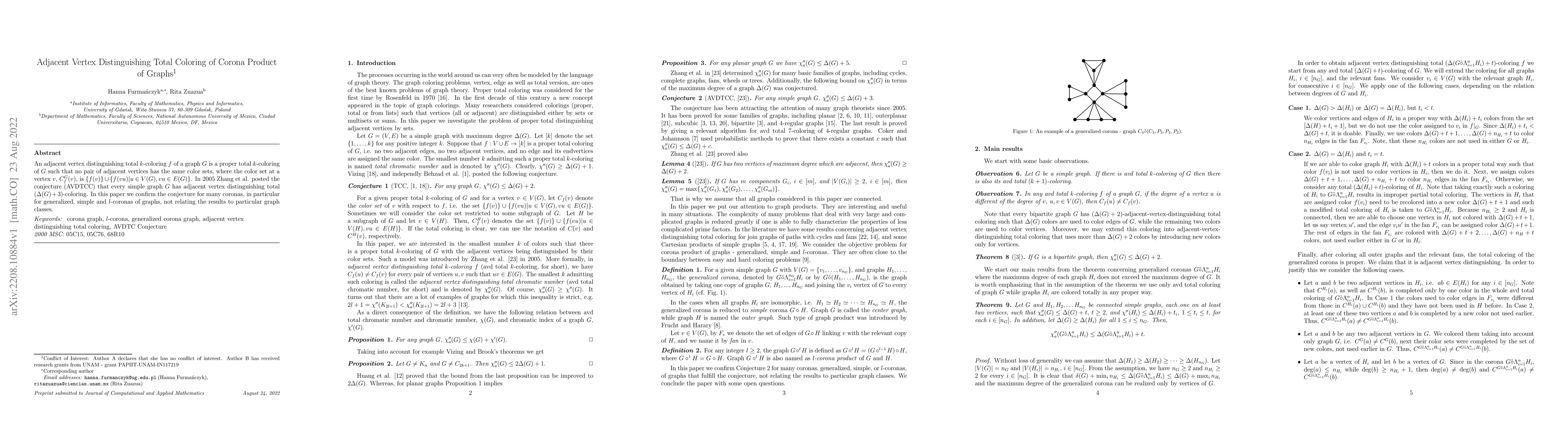 Thumbnail for Adjacent Vertex Distinguishing Total Coloring of Corona Product of
  Graphs