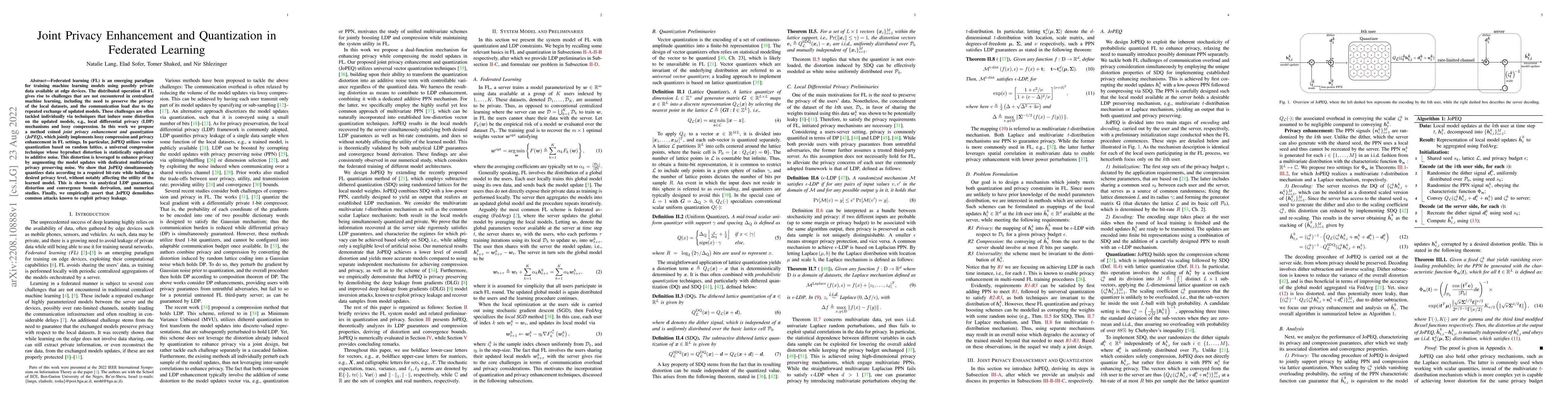Thumbnail for Joint Privacy Enhancement and Quantization in Federated Learning