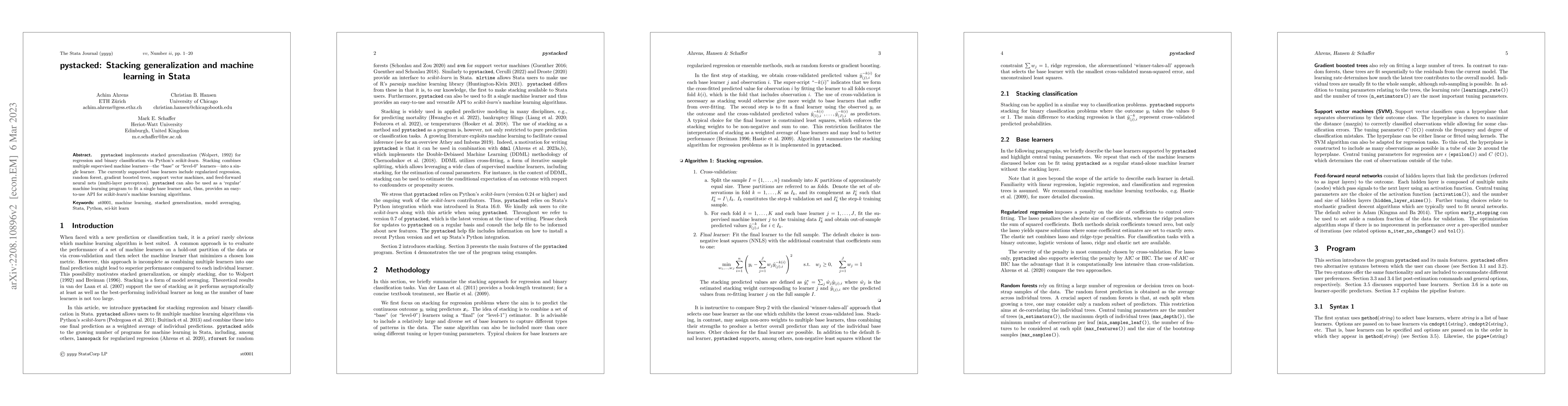 Thumbnail for pystacked: Stacking generalization and machine learning in Stata