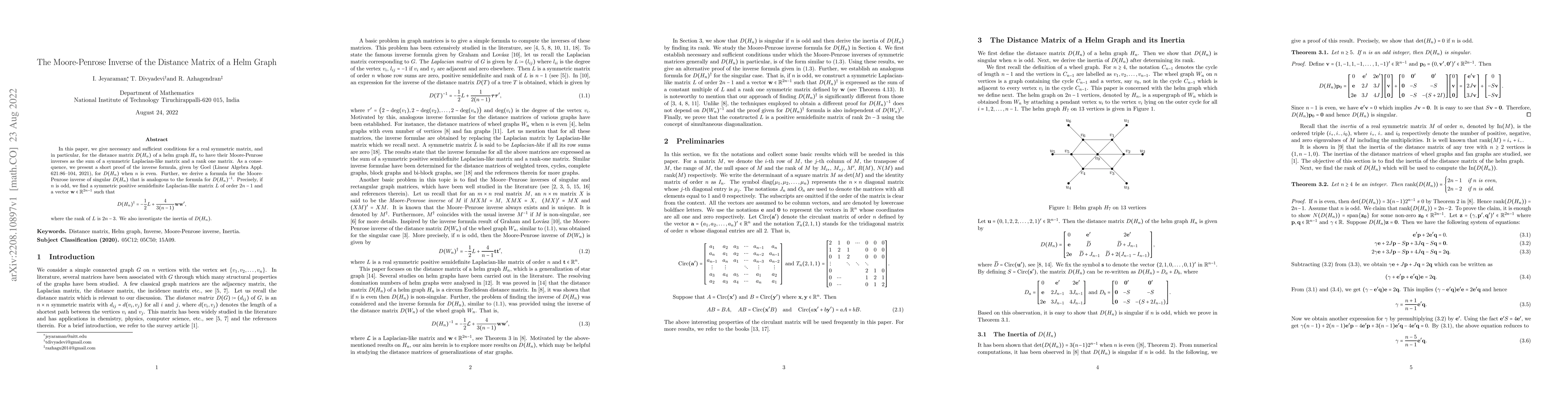 Thumbnail for The Moore-Penrose Inverse of the Distance Matrix of a Helm Graph