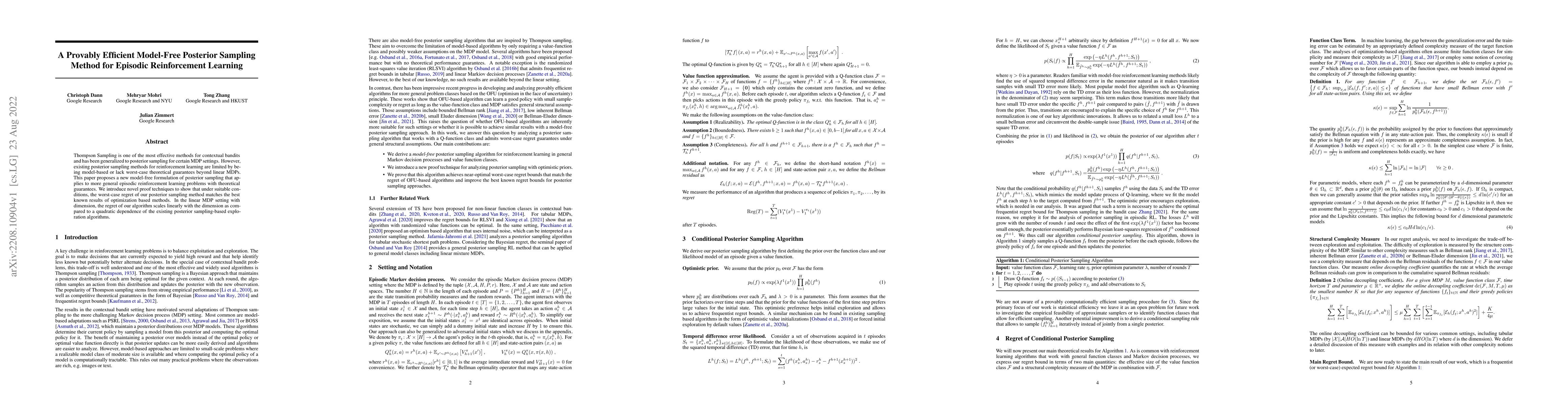 Thumbnail for A Provably Efficient Model-Free Posterior Sampling Method for Episodic
  Reinforcement Learning