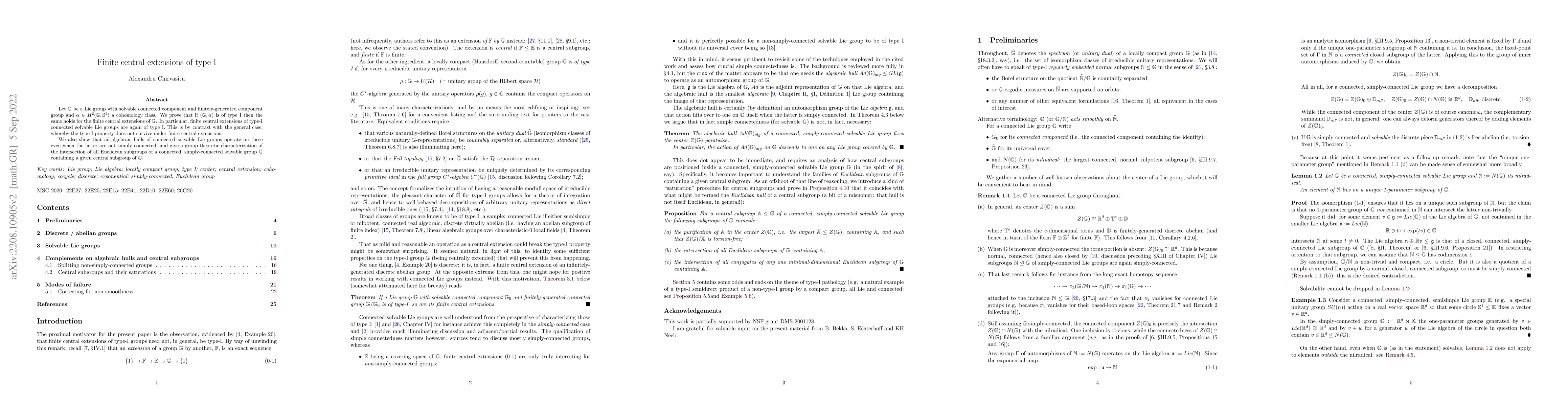 Thumbnail for Finite central extensions of type I