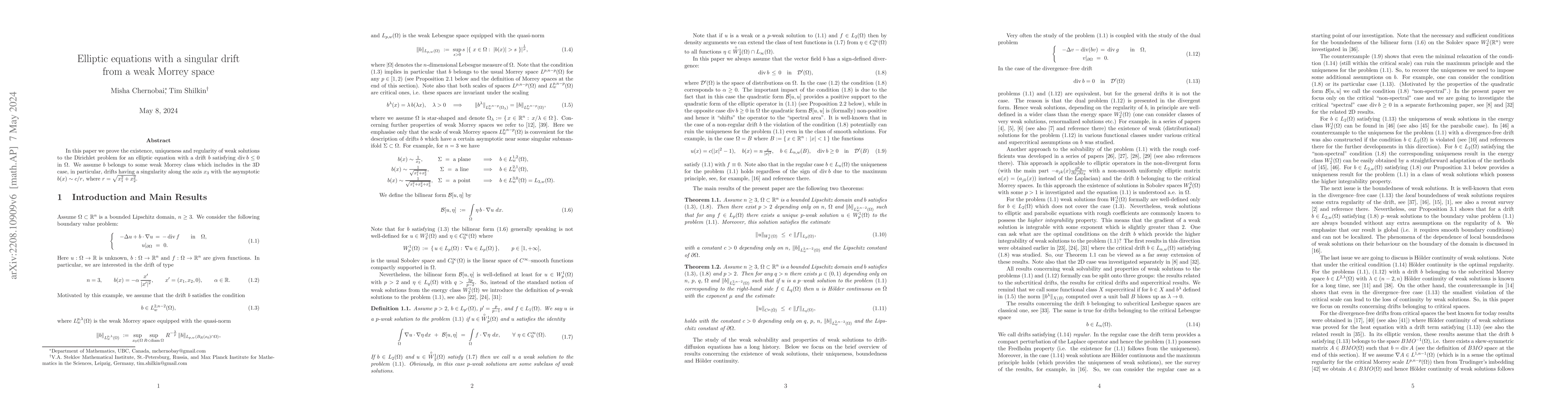 Thumbnail for Elliptic equations with a singular drift from a weak Morrey space