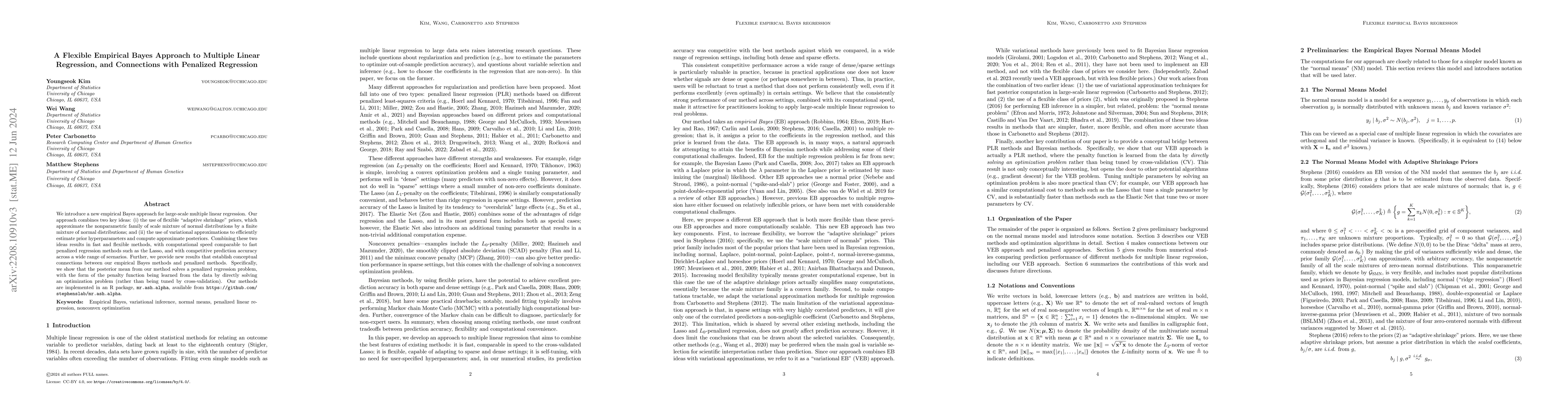 Thumbnail for A flexible empirical Bayes approach to multiple linear regression and
  connections with penalized regression