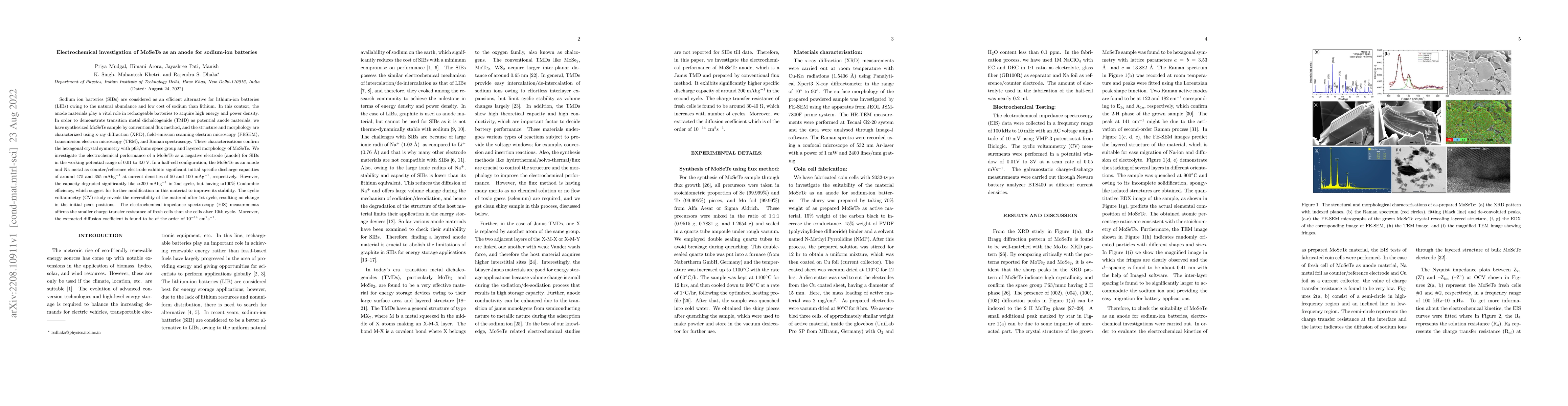 Thumbnail for Electrochemical investigation of MoSeTe as an anode for sodium-ion
  batteries
