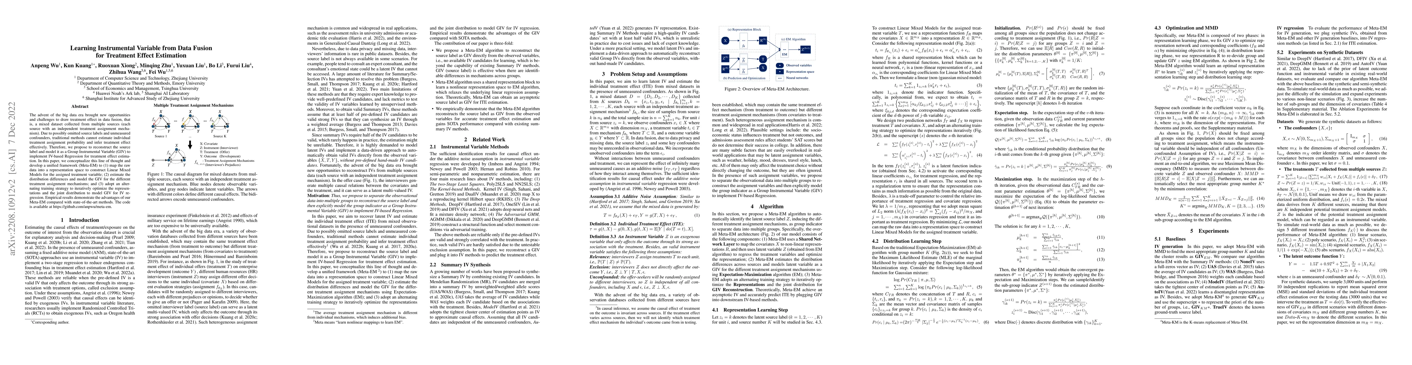 Thumbnail for Learning Instrumental Variable from Data Fusion for Treatment Effect
  Estimation