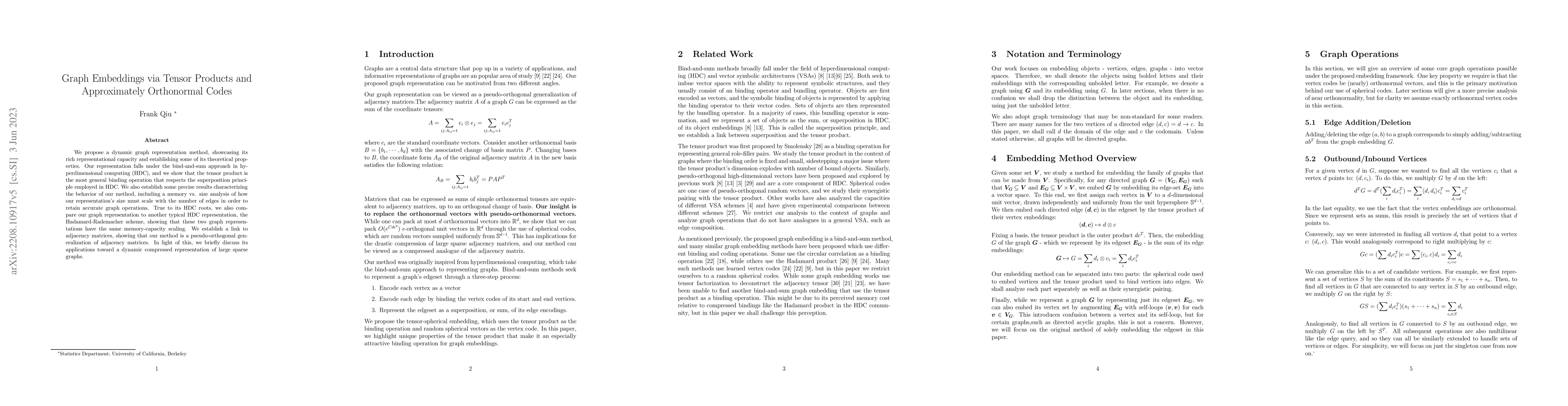 Thumbnail for Graph Embeddings via Tensor Products and Approximately Orthonormal Codes