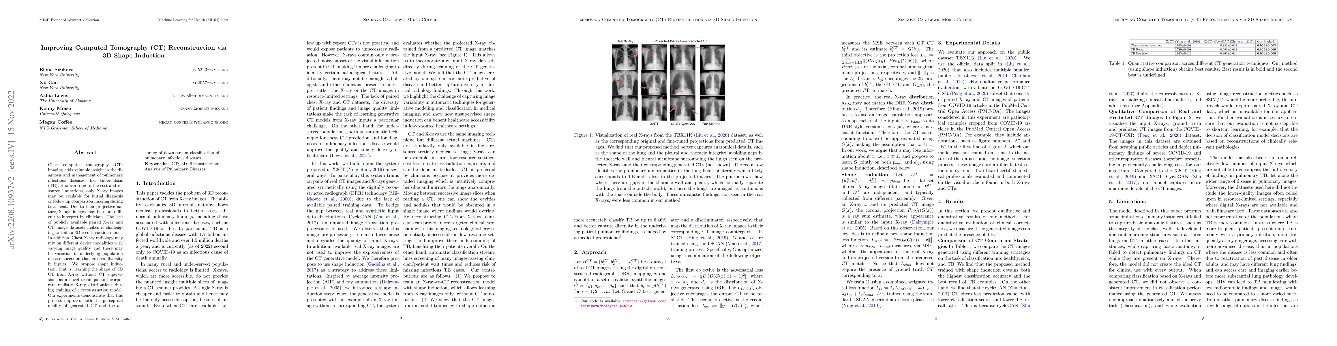 Thumbnail for Improving Computed Tomography (CT) Reconstruction via 3D Shape Induction