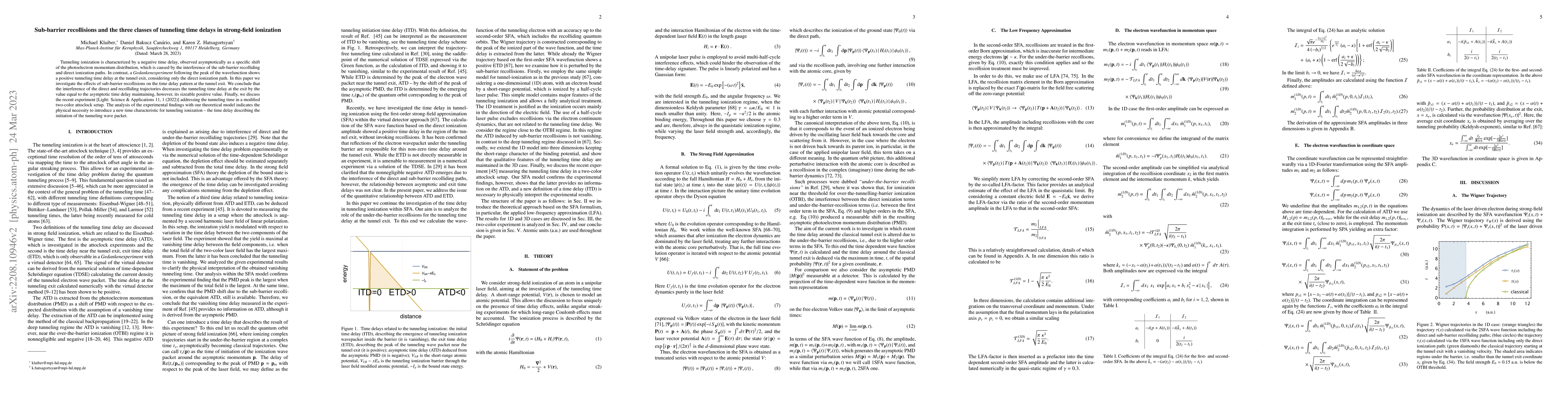 Thumbnail for Sub-barrier recollisions and the three classes of tunneling time delays
  in strong-field ionization