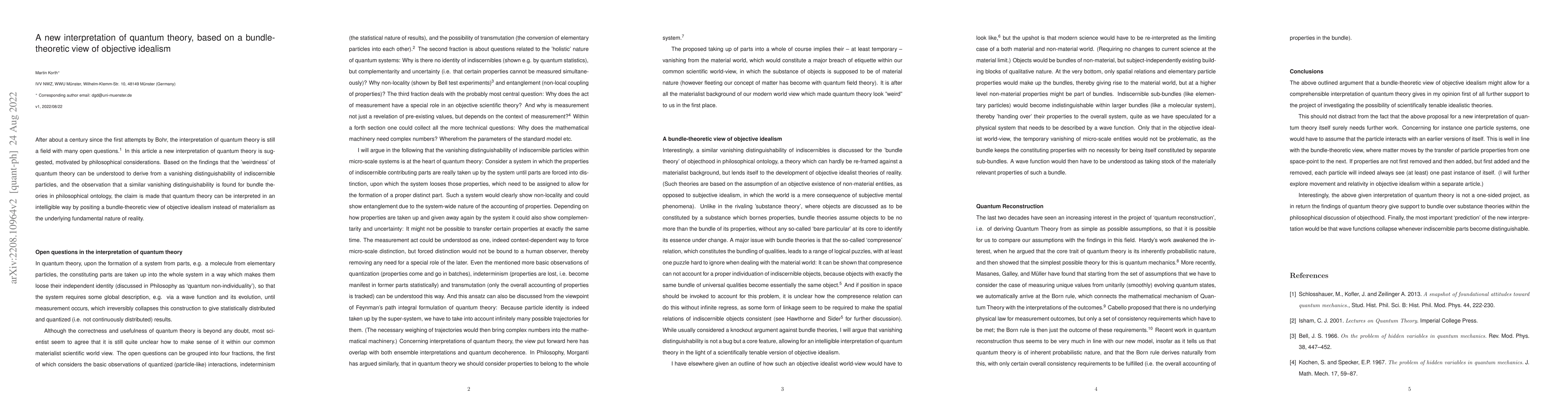 Thumbnail for A new interpretation of quantum theory, based on a bundle-theoretic view
  of objective idealism