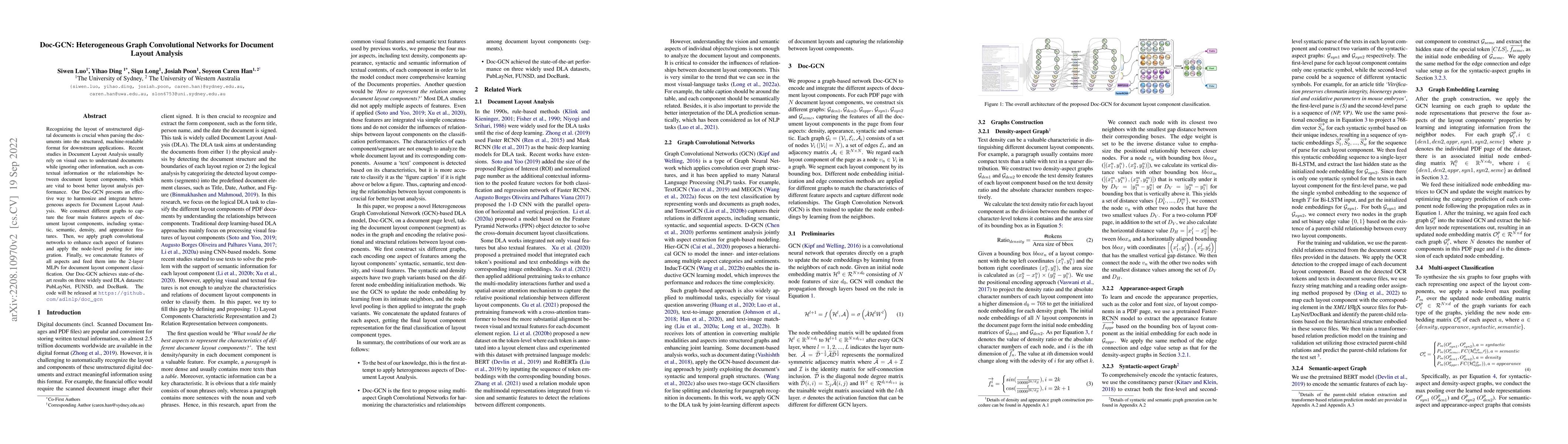 Thumbnail for Doc-GCN: Heterogeneous Graph Convolutional Networks for Document Layout
  Analysis