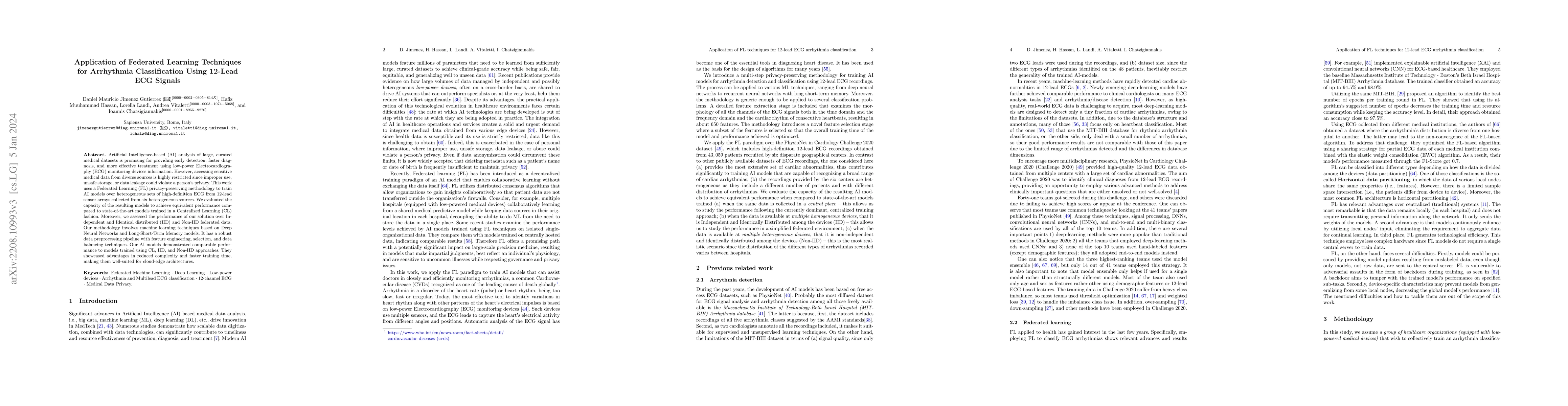 Thumbnail for Application of federated learning techniques for arrhythmia
  classification using 12-lead ECG signals