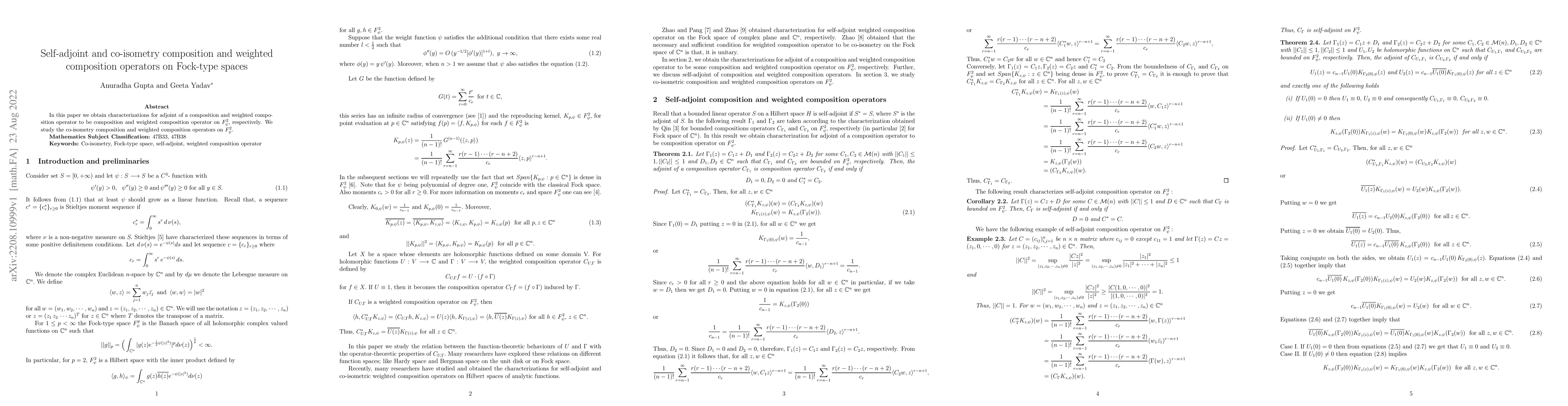 Thumbnail for Self-adjoint and co-isometry composition and weighted composition
  operators on Fock-type spaces