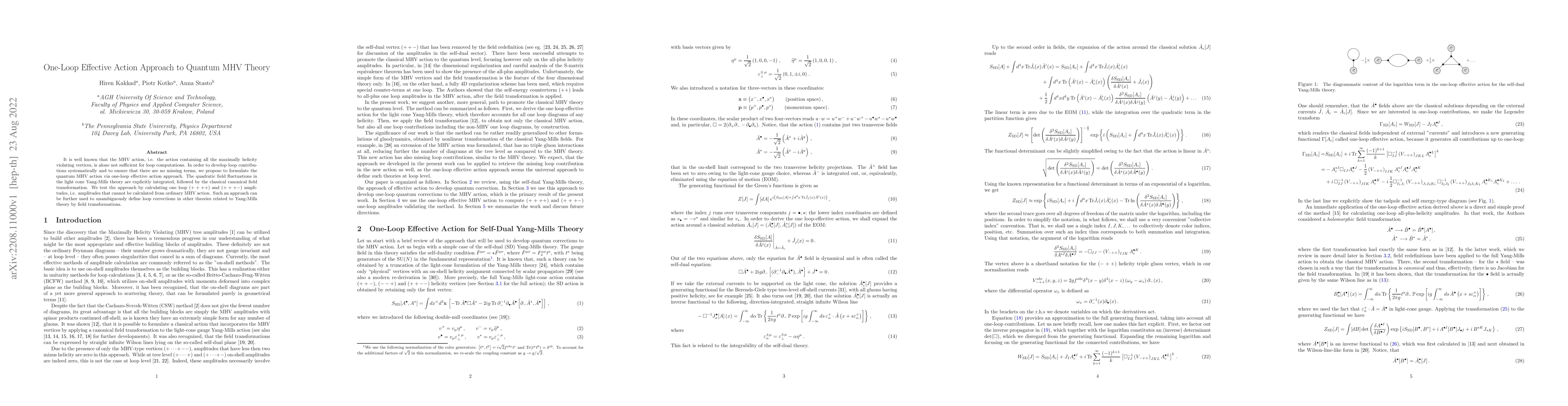 Thumbnail for One-Loop Effective Action Approach to Quantum MHV Theory