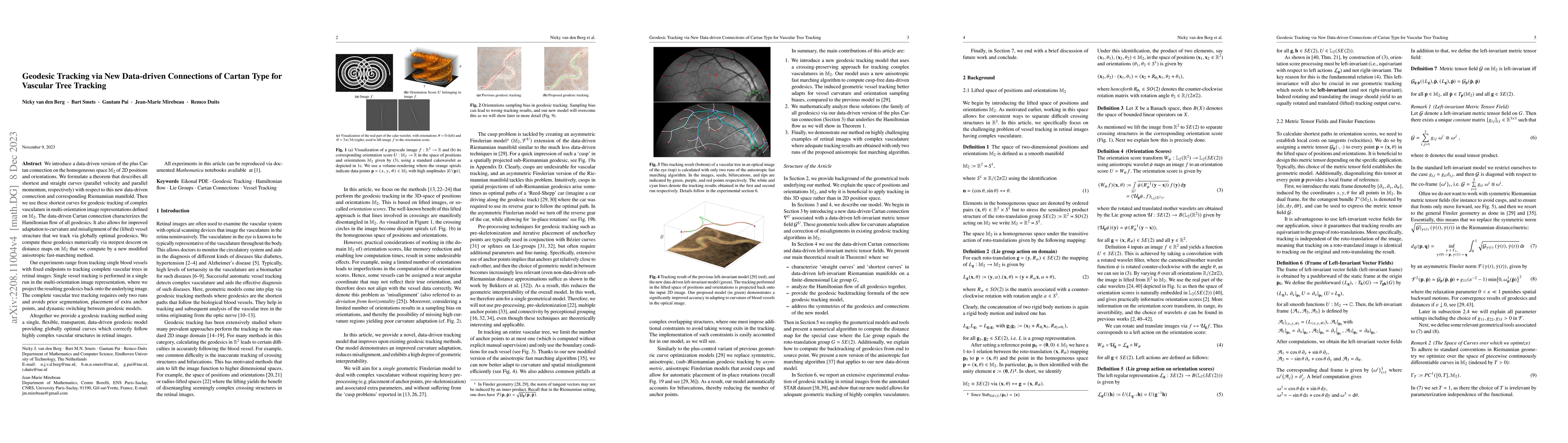 Thumbnail for Geodesic Tracking via New Data-driven Connections of Cartan Type for
  Vascular Tree Tracking