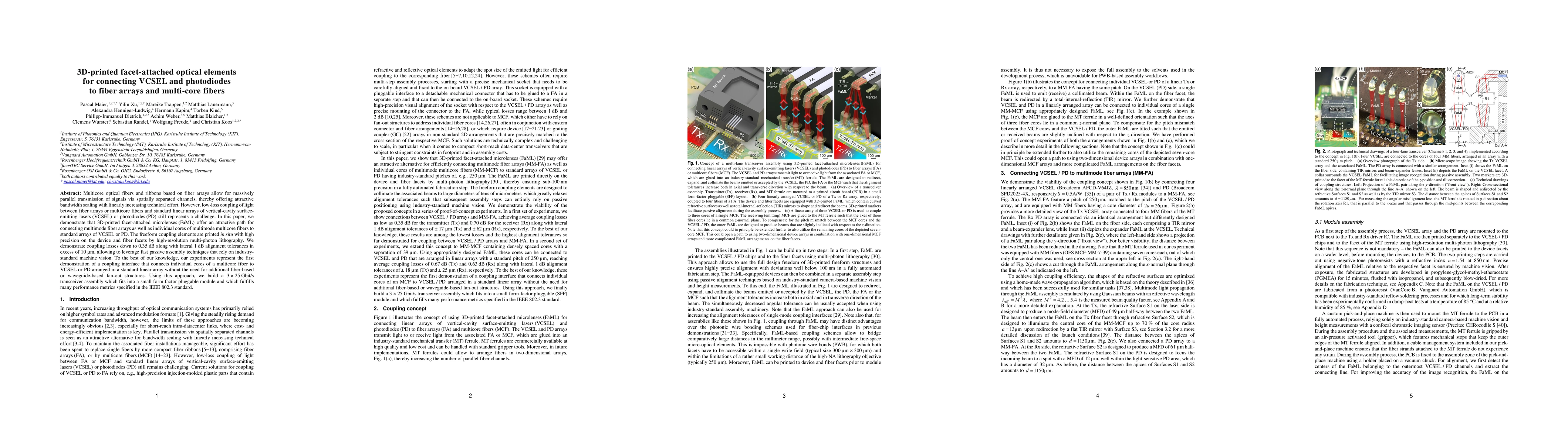Thumbnail for 3D-printed facet-attached optical elements for connecting VCSEL and
  photodiodes to fiber arrays and multi-core fibers