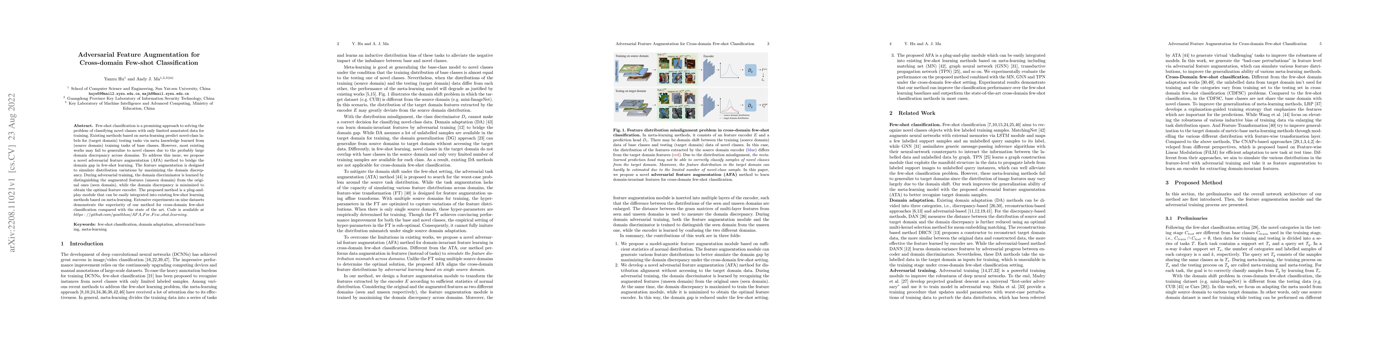 Thumbnail for Adversarial Feature Augmentation for Cross-domain Few-shot
  Classification