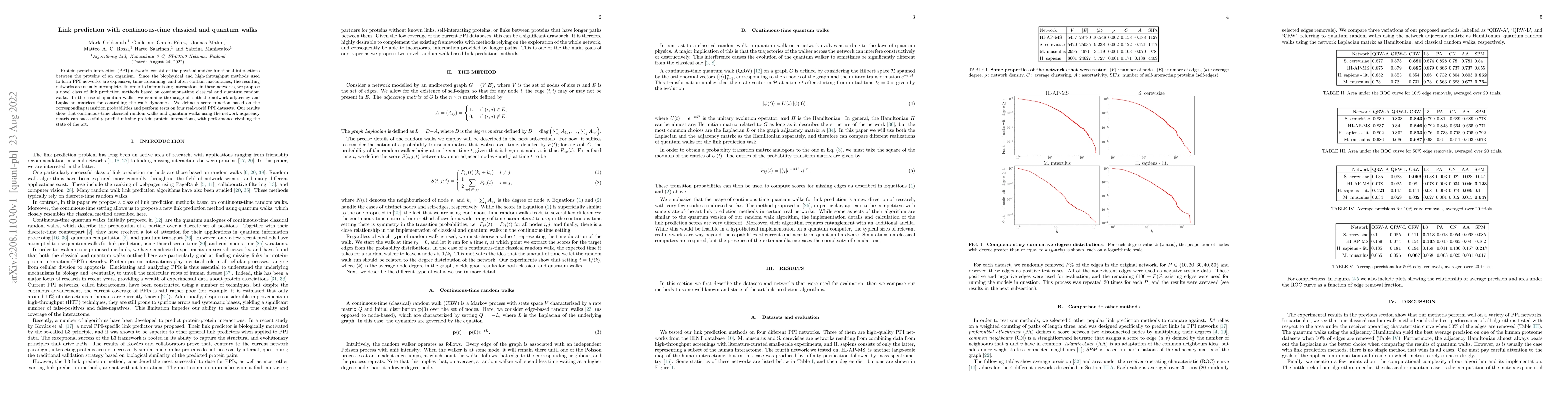 Thumbnail for Link prediction with continuous-time classical and quantum walks