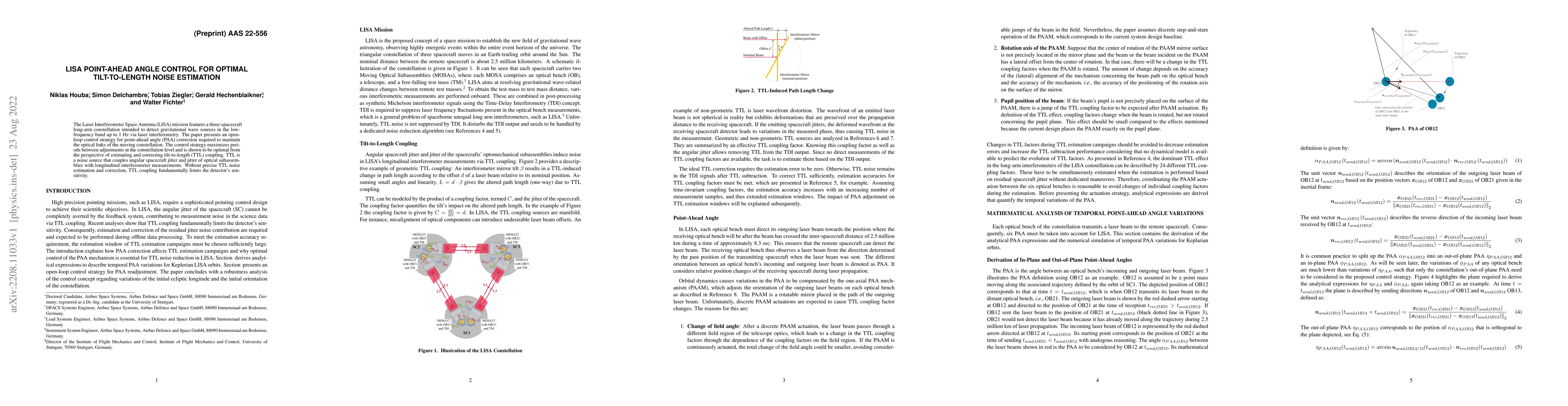 Thumbnail for LISA Point-Ahead Angle Control for Optimal Tilt-to-Length Noise
  Estimation