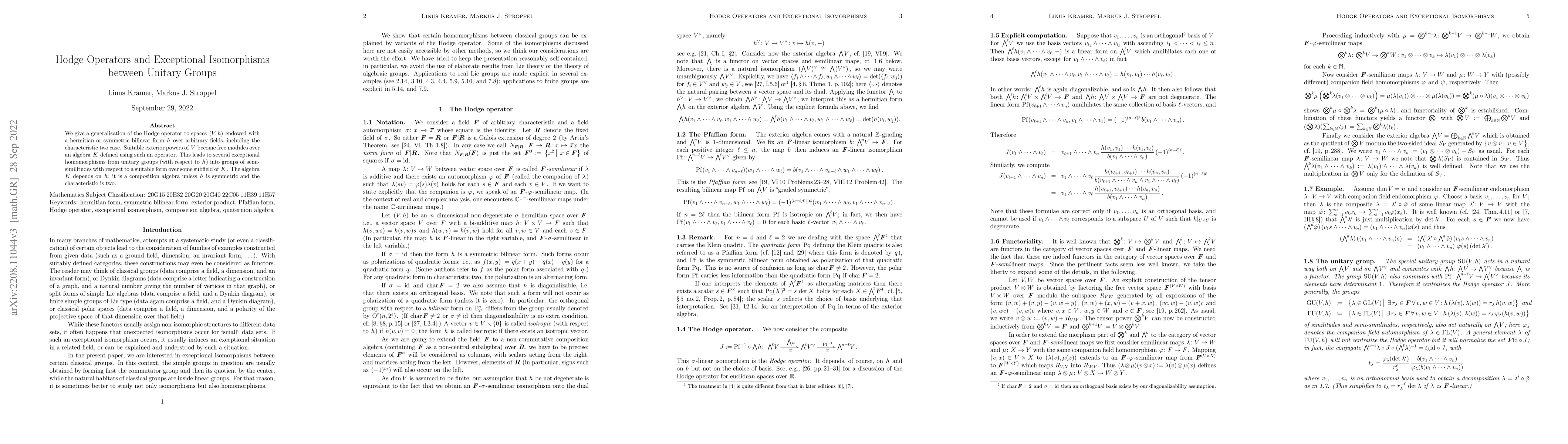 Thumbnail for Hodge Operators and Exceptional Isomorphisms between Unitary Groups