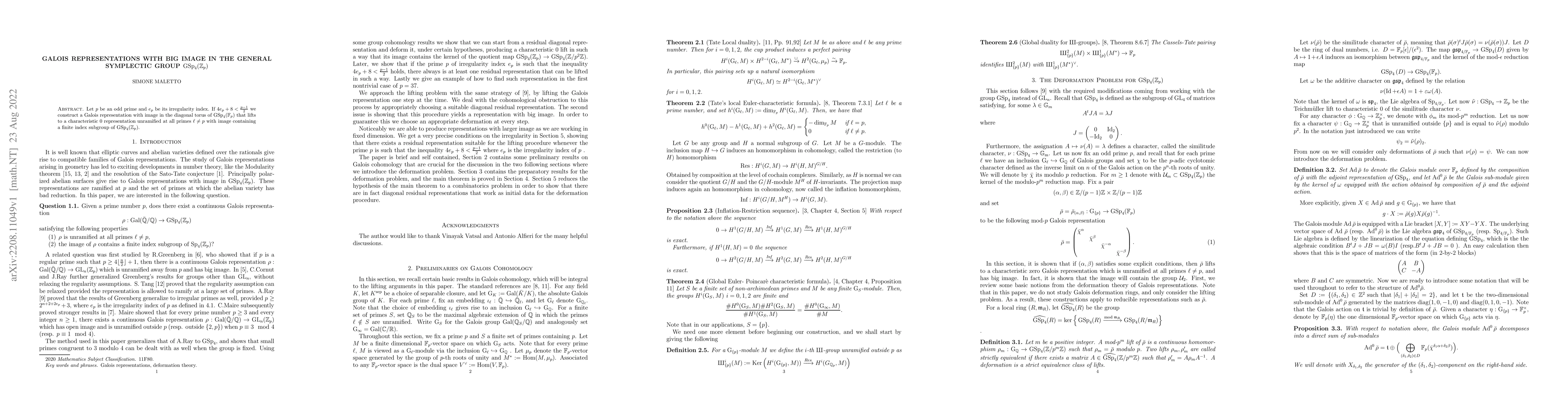 Thumbnail for Galois representations with big image in the general symplectic group
  $\operatorname{GSp}_4(\mathbb{Z}_p)$