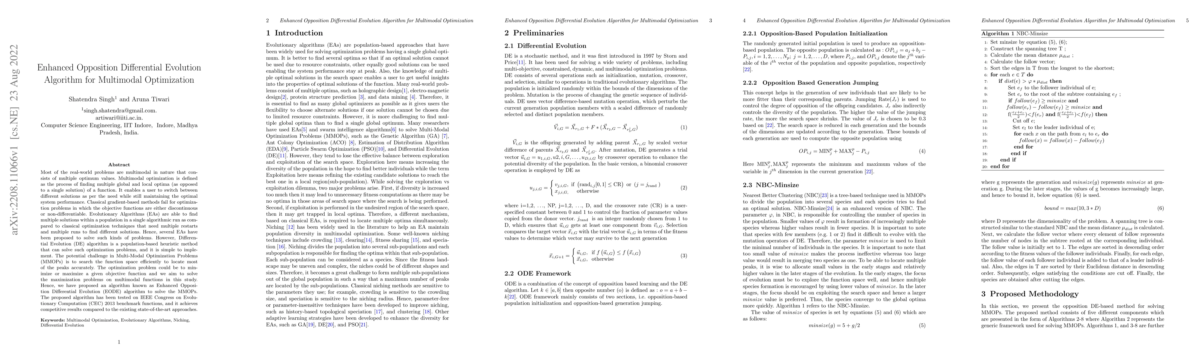 Thumbnail for Enhanced Opposition Differential Evolution Algorithm for Multimodal
  Optimization
