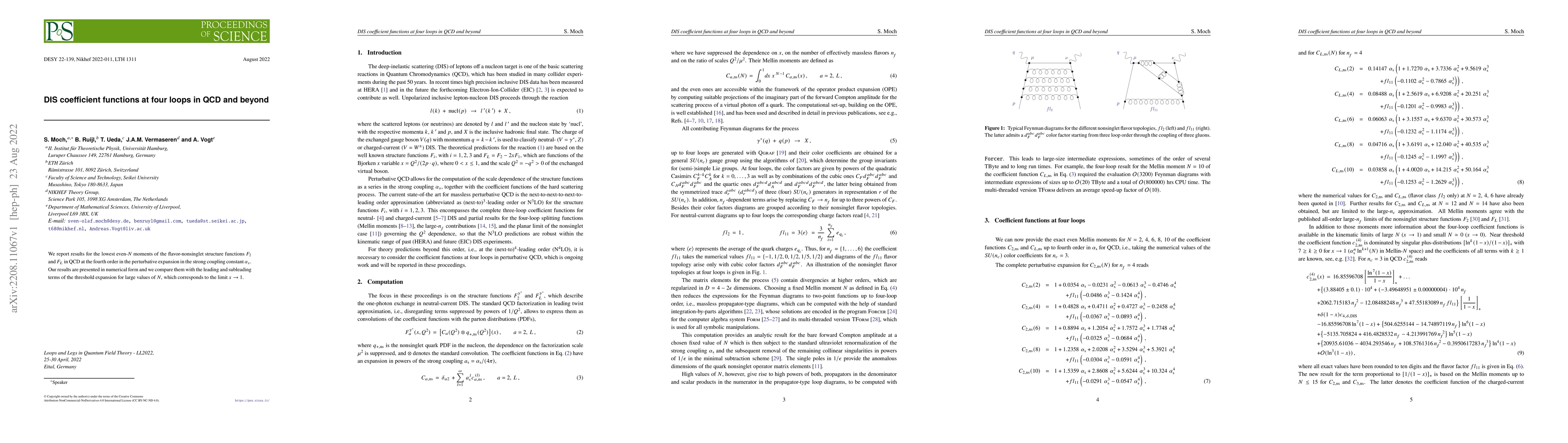 Thumbnail for DIS coefficient functions at four loops in QCD and beyond